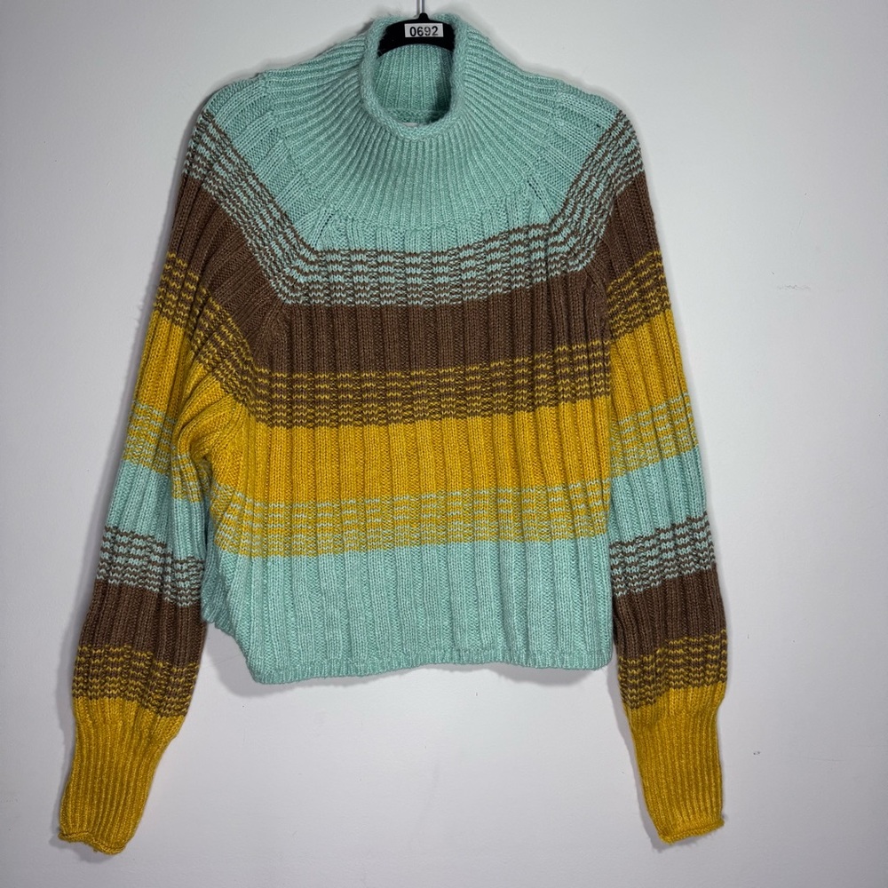 BDG Urban Outfitters Sweater Large Cropped Mock Neck Colorblock Knit
